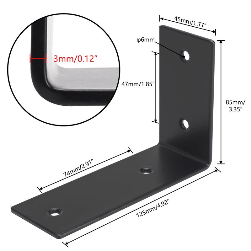 YUMORE L Brackets Heavy Duty  5x3x1.8 Inch Stainless Steel Shelf Brackets Wall Mounted for Floating Shelves Industrial Farmhouse  Includes Hardware  Rustic Black  Pack of 4 - Image 3